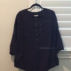 Croft&Borrow, Deep Purple, 3/4 Sleeve Mandarin Collar Blouse, size lg